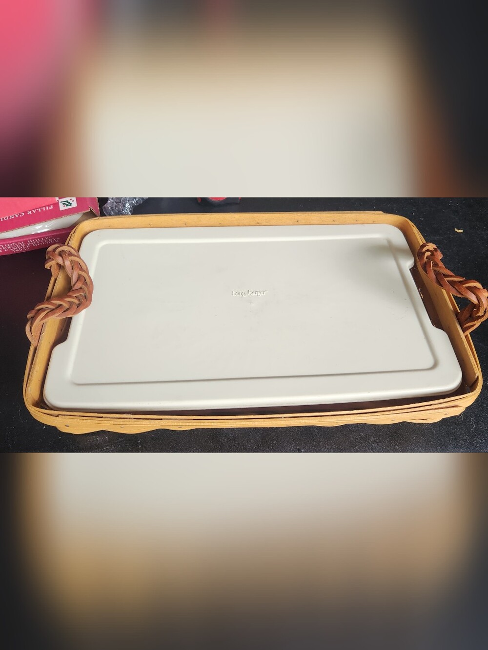 Longaberger Serving Basket w/ Leather Handles & Protector